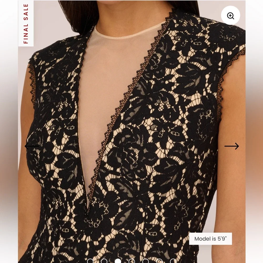 Aidan by Aidan Mattox Cap Sleeve Lace Cocktail Dress with Feather Trim in Black - Picture 3 of 15